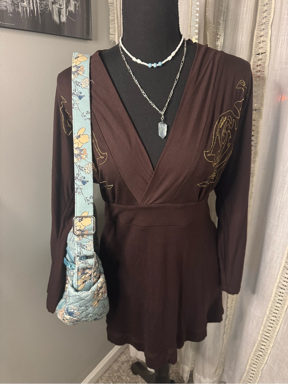 Vertigo Paris Blown Long Sleeve Blouse with Gold Embroidery